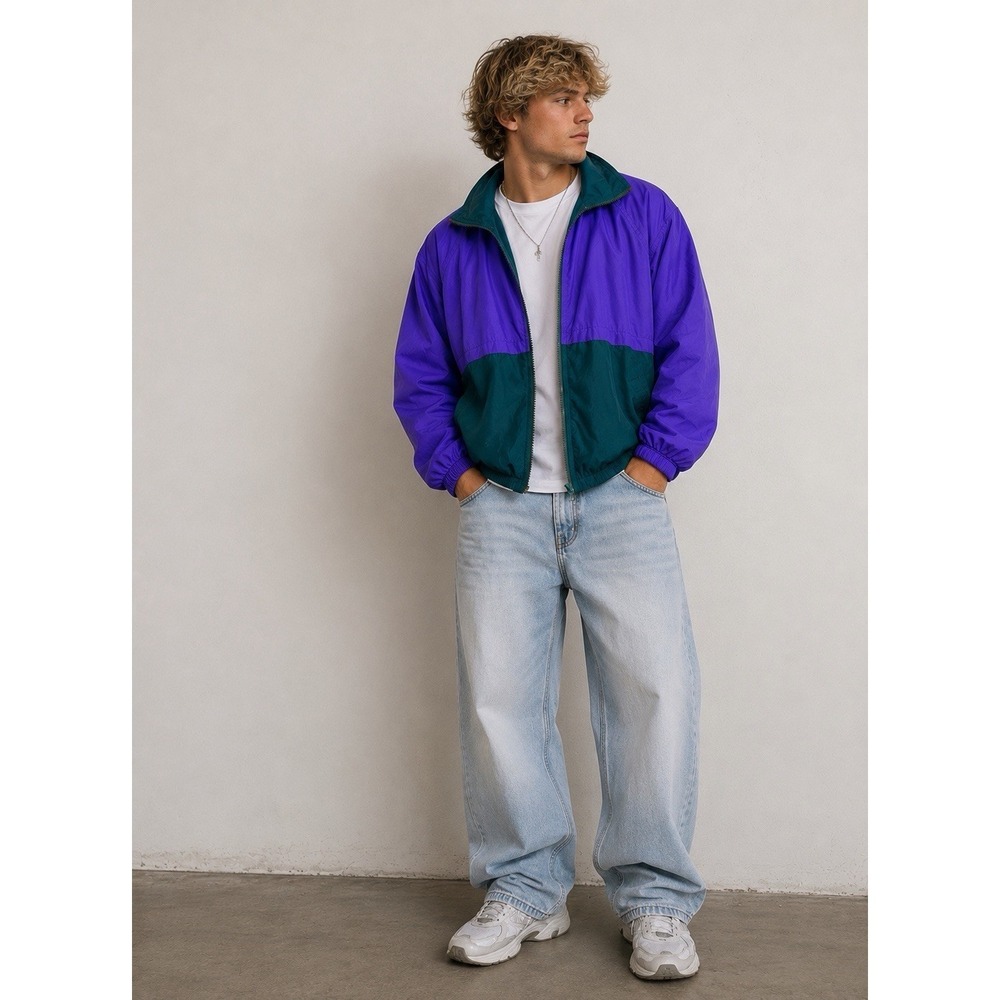 Vintage 90s Dunbrooke Windbreaker Jacket Men's L XL Purple‎ Teal Colorblock Y2K